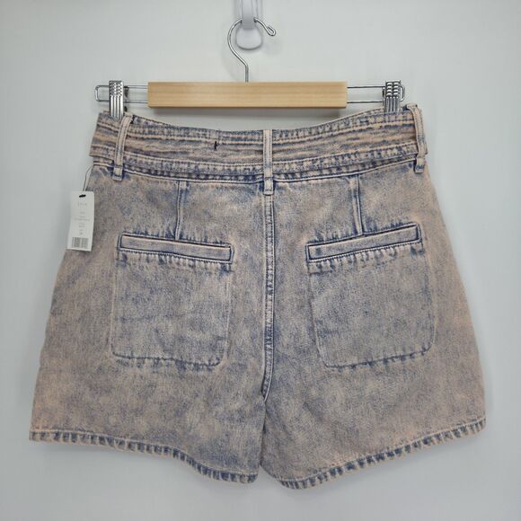 New Joie Women Edana Belted Pink Acid-Wash Cotton Denim Shorts High Rise Size 29 - Picture 3 of 6